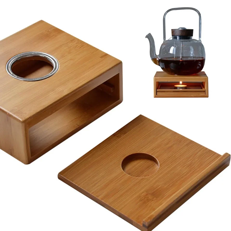 Bamboo Tea Candle Warmer Heating Insulation Base Teapot Holder Heater Stove