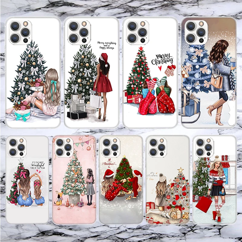 Christmas Girls Tree Gift Soft Phone Case For iPhone 16 15 14 13 12 11 Pro Max X XR XS 7 Plus 8 + SE 2020 Pattern Customized Cov