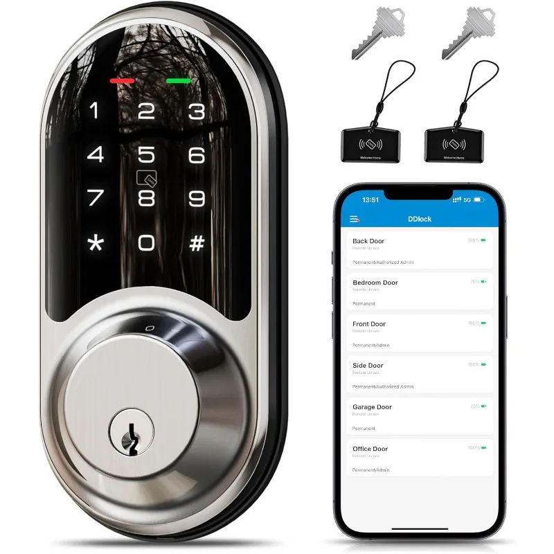 Keyless Entry Door Lock, Smart Locks for Front Door with App Control, Electronic Digital Lock with Touchscreen Keypad Set