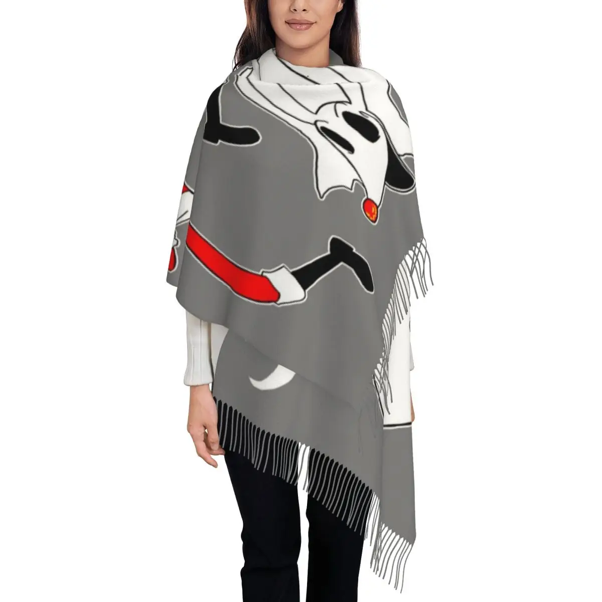 

Custom Fashion Jack Skellington Christmas Tassel Scarf Women Winter Fall Warm Shawls Wraps Lady Scarves