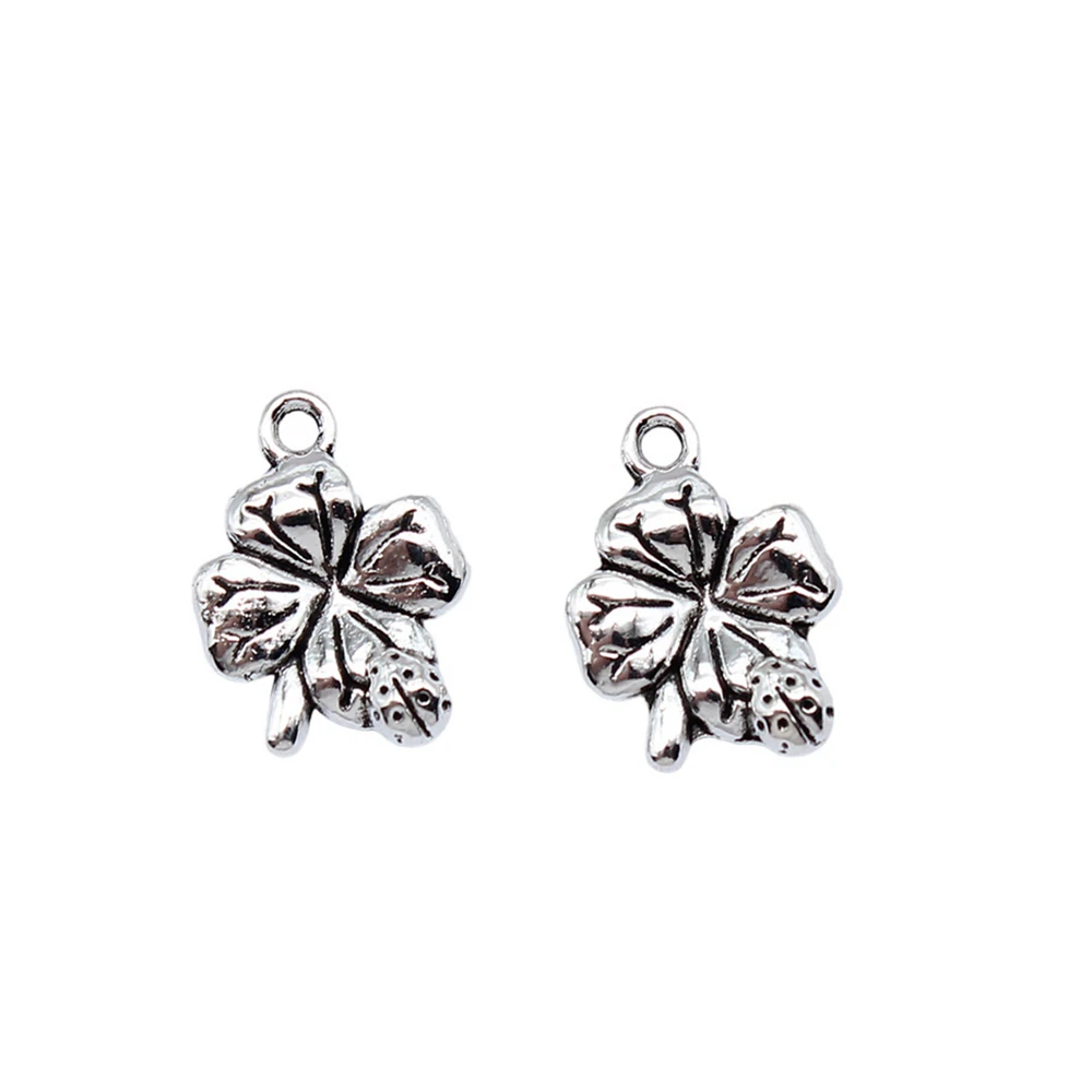 20pcs/lot 17x12mm Ladybug Clover Charms For Jewelry Making Antique Silver Color 0.67x0.47inch