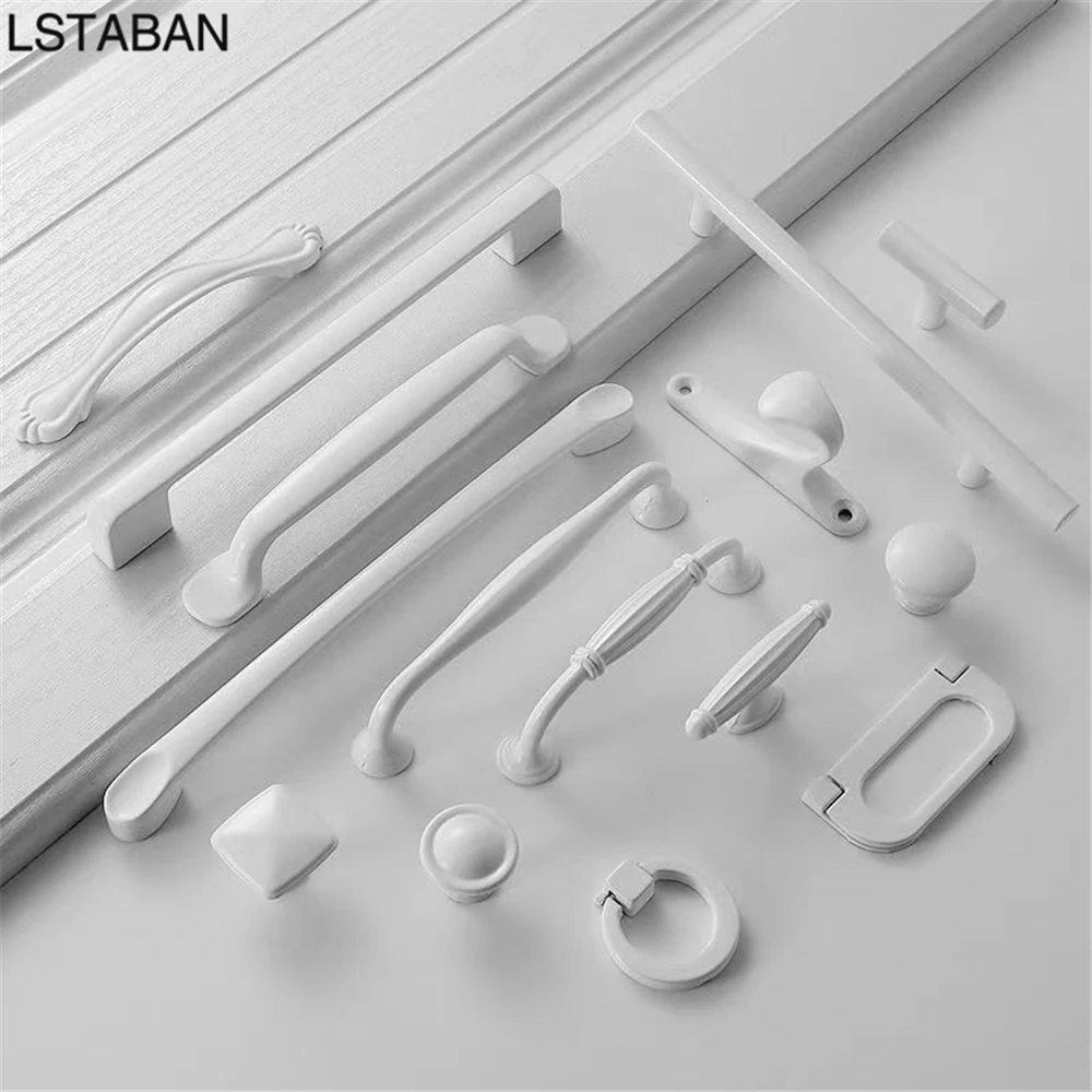 Modern Minimalist Kitchen Cabinet Handle White Aluminum Alloy Furniture Door Knob Simple Cupboard Wardrobe Hardware Drawer Pull