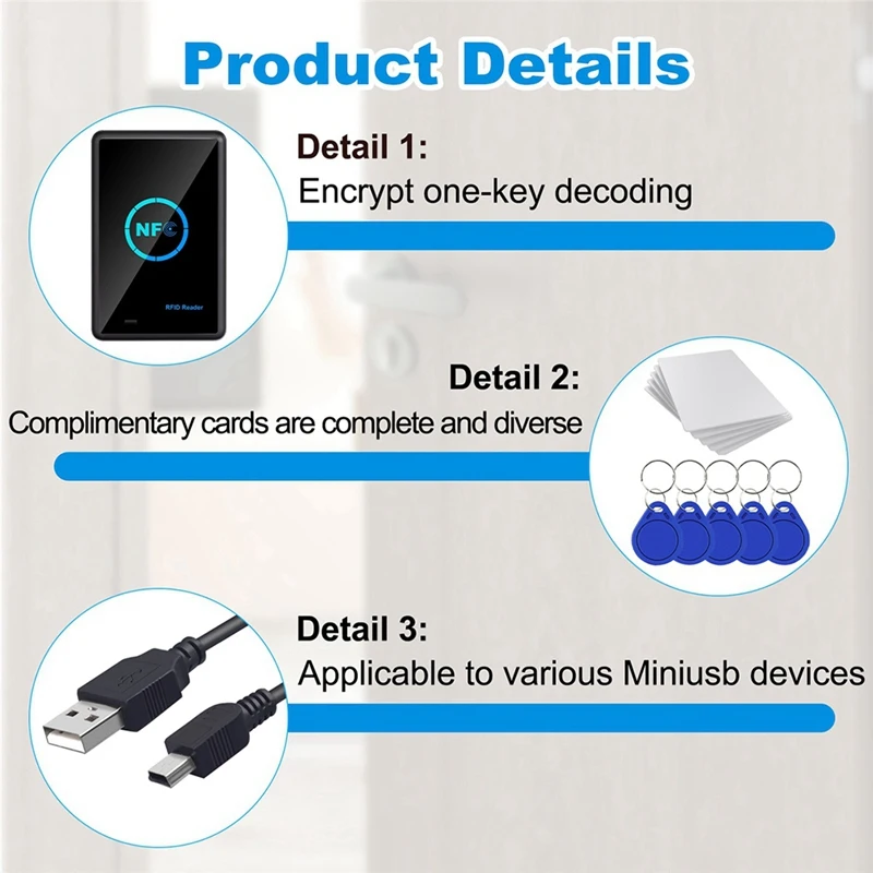 Lecteur de carte à puce RFID NDavid, copieur, duplicateur, porte-clés, ampa er, programmeur crypté, USB, UID, accessoires T5577, 13.56 tiens z, 13.56Mhz