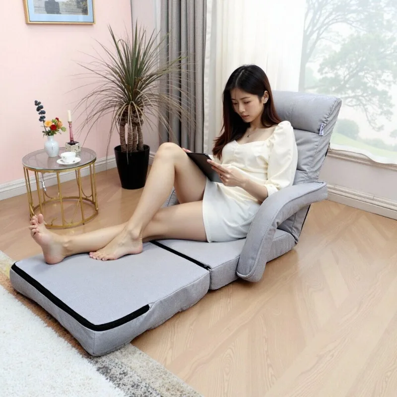 Lazy Backrest Lounge Chair Home Office Folding Nap Chair for Adults Bedroom Balcony Bay Window Leisure Armchair with Cushion