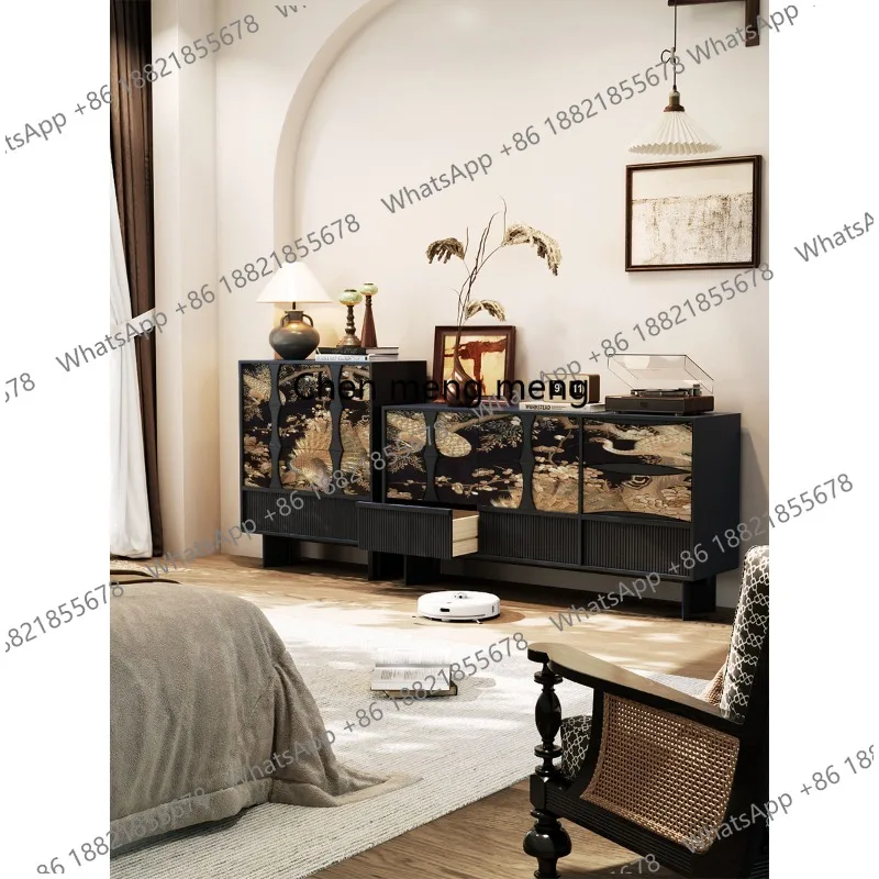 Medieval solid wood, living room entrance storage lockers, movable side cabinet entrance