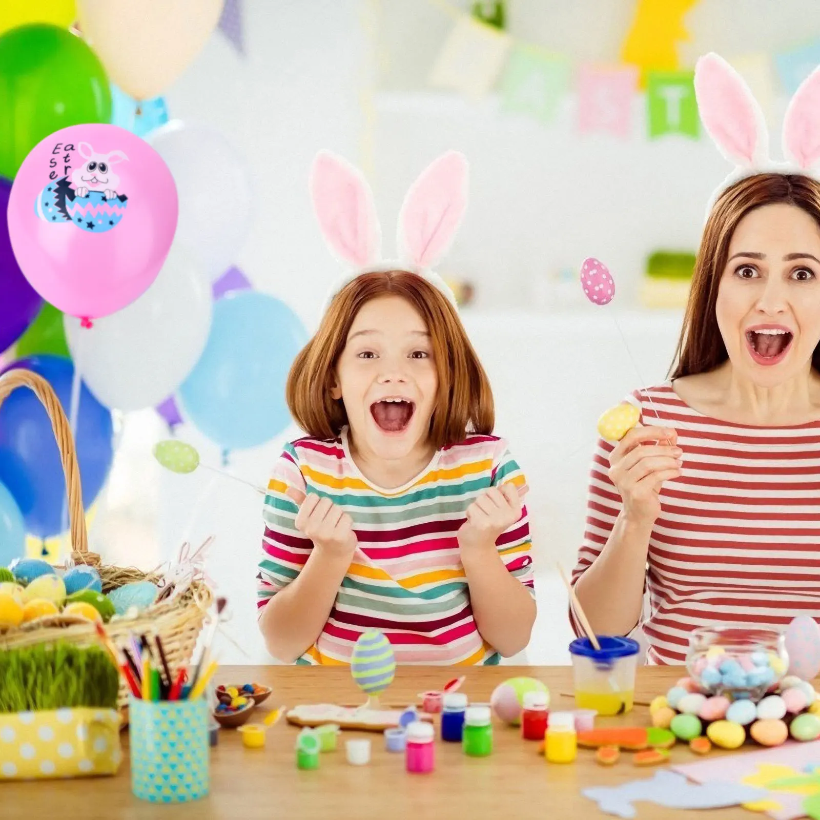 

30Pcs Easter Balloons Latex Bright Color Cartoon Print Party Supplies Banquet Decoration Party Balloons