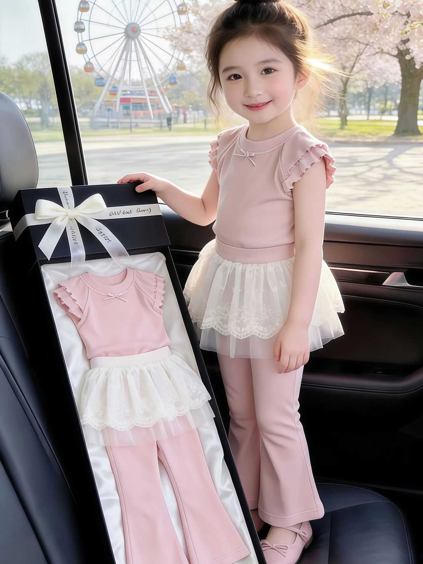 sweet-style-girls'-outfit-summer-korean-version-lace-sleeve-ruffle-hem-skirt-bell-bottoms-two-piece-set-for-ages-2-14