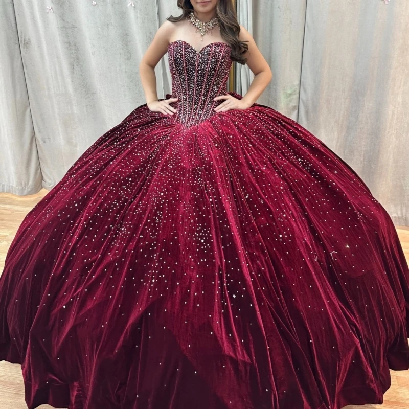 

Red Ball Gown Quinceanera Dresses Off The Shoulder Beads Bow Corset Party Birthday Sweet 16 Dress Vestidos 15 De Anos