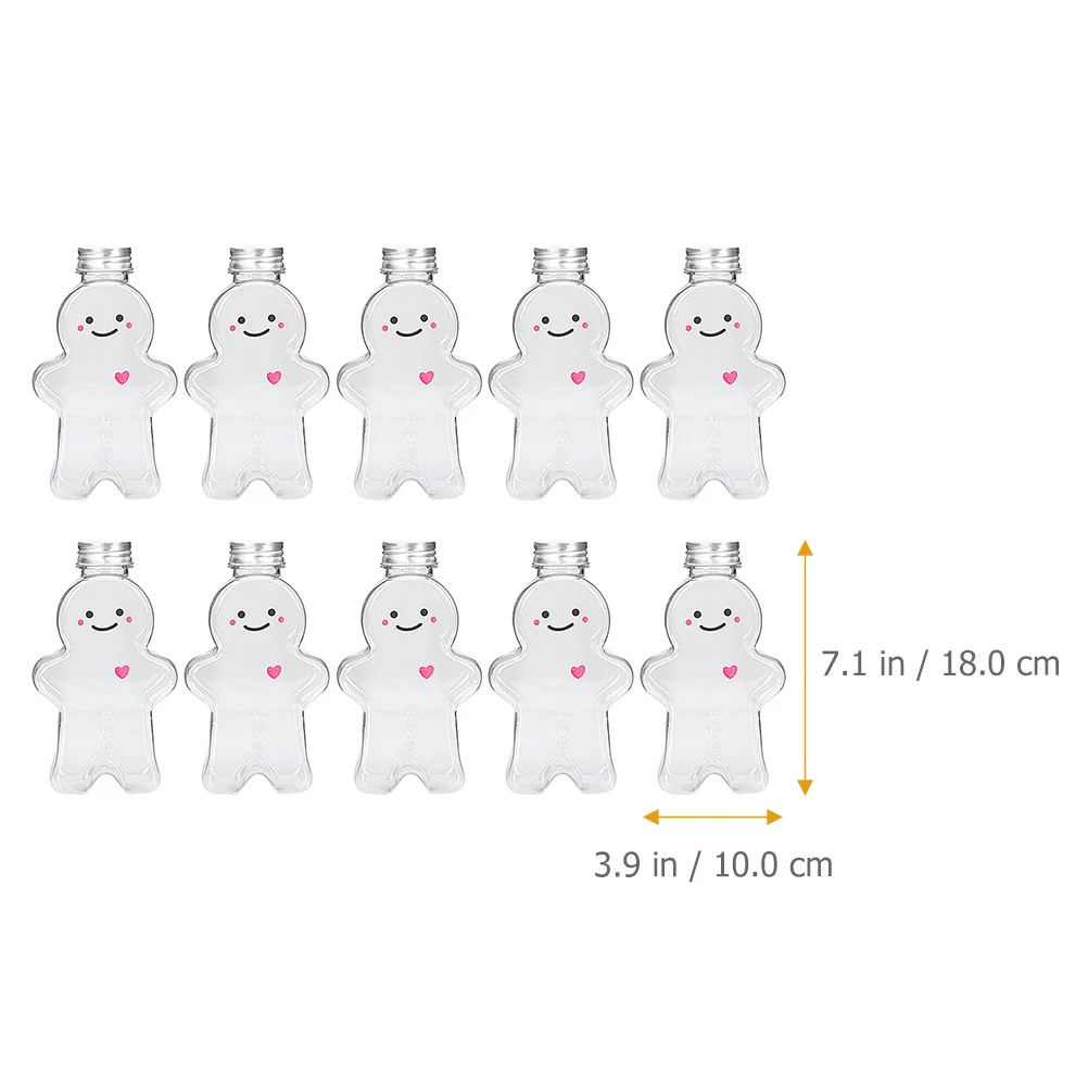 10 Pcs Christmas Drink Bottle Plastic Bottles with Caps Gingerbread Man Water for Girls Drinking Style Candy Jars Empty Shape