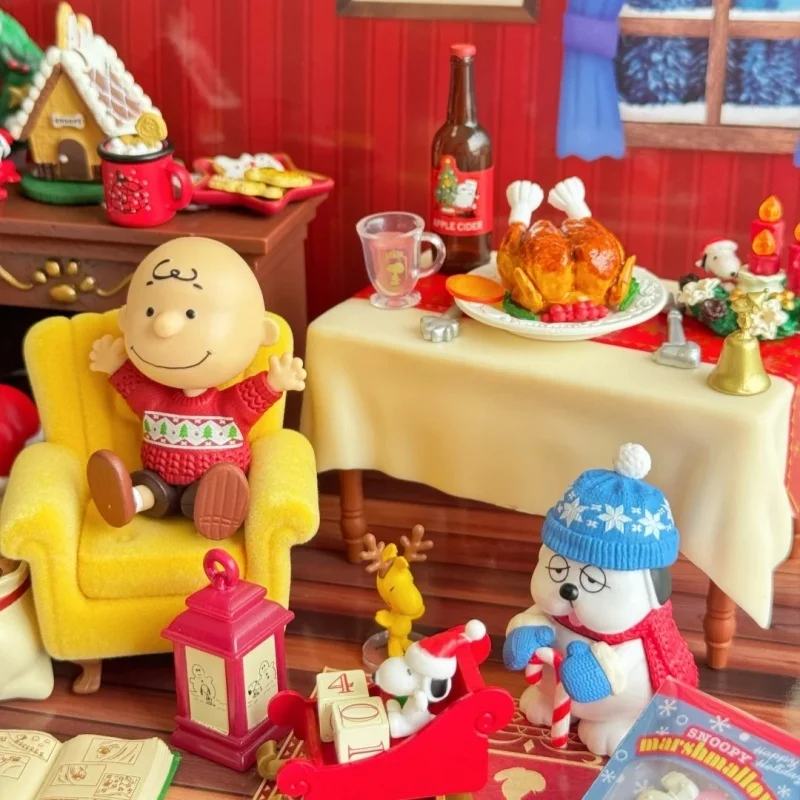 Caja ciega de la serie del árbol de Navidad de Snoopy'S Re-Ment genuina, juguetes de adornos de modelos coleccionables, regalos de navidad