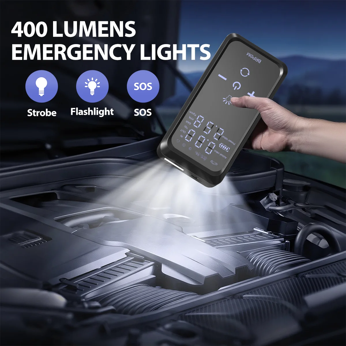 Car Jump Starter with Air Compressor, 150PSI Tire Inflator,12V Battery Booster for ALL Gas/10L Diesel, LED Portable Pack image 4