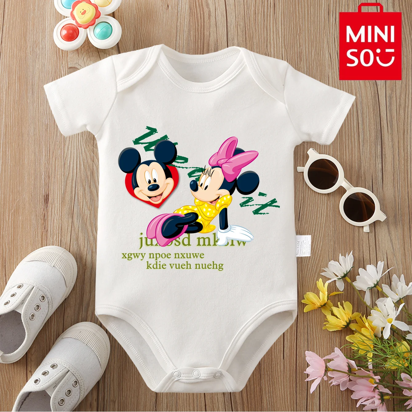 

MINISO 100% Cotton Baby Clothe Onesie Bodysuit Mickey Mouse Cute Cartoon Print for 0 To 12 Months Newborn Best Gift for Baby