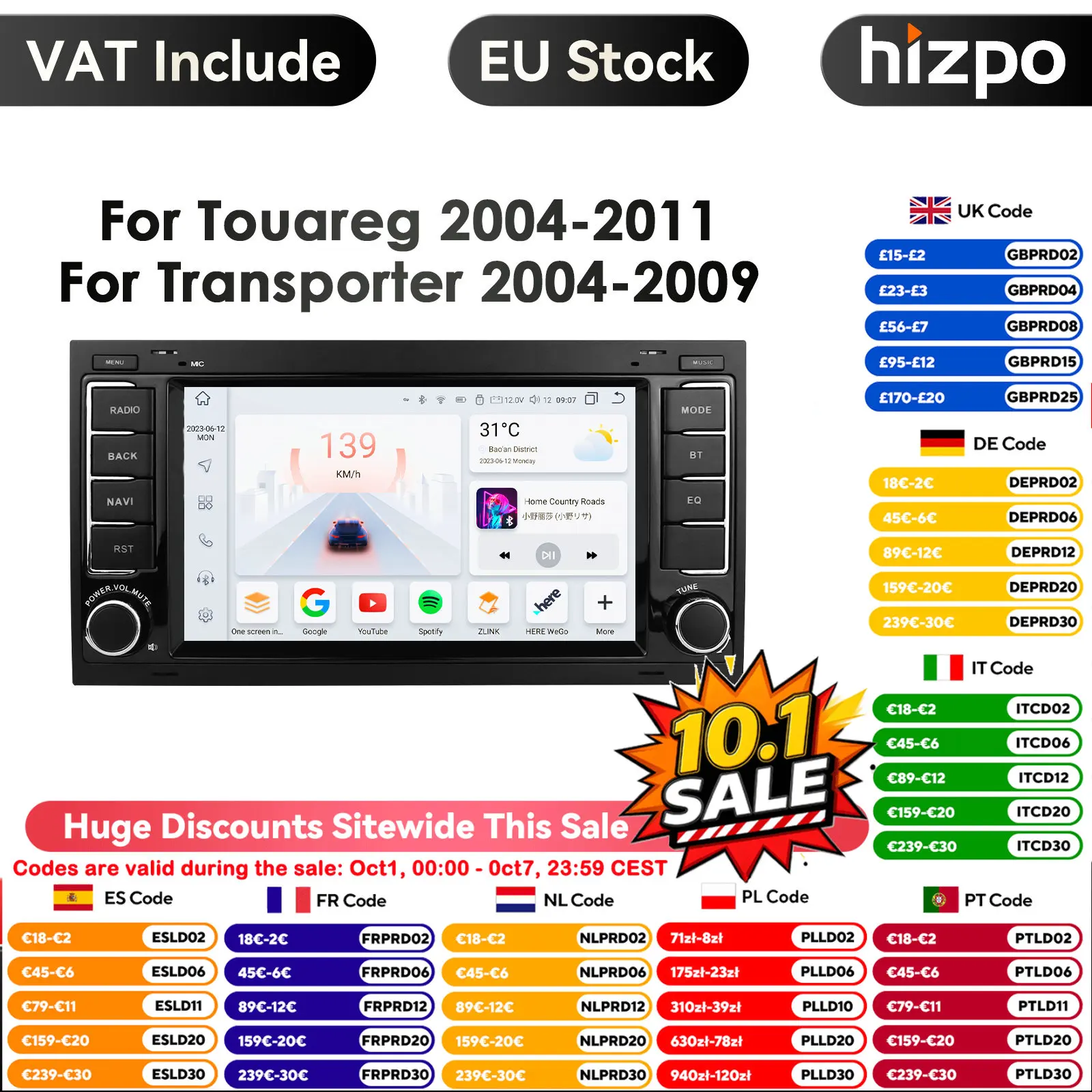Carplay 4G-LTE 7 ''2Din Android 14 Autoradio GPS per VW Volkswagen Touareg Transporter T5 Multivan Naviagtion Player Audio WIFI