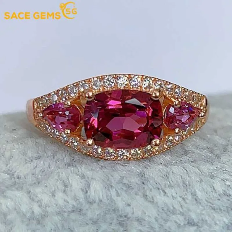 

SACE GEMS New 925 Sterling Silver Certified 6*8MM Natual Garnet Rings for Women Engagement Cocktail Party Fine Jewelry Gift