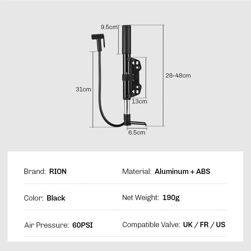 RION BIcycle Pump Road Bike Air Inflator Tire MTB Accessories Portable Balloons High Pressure Floor Injector Lightweight Mini