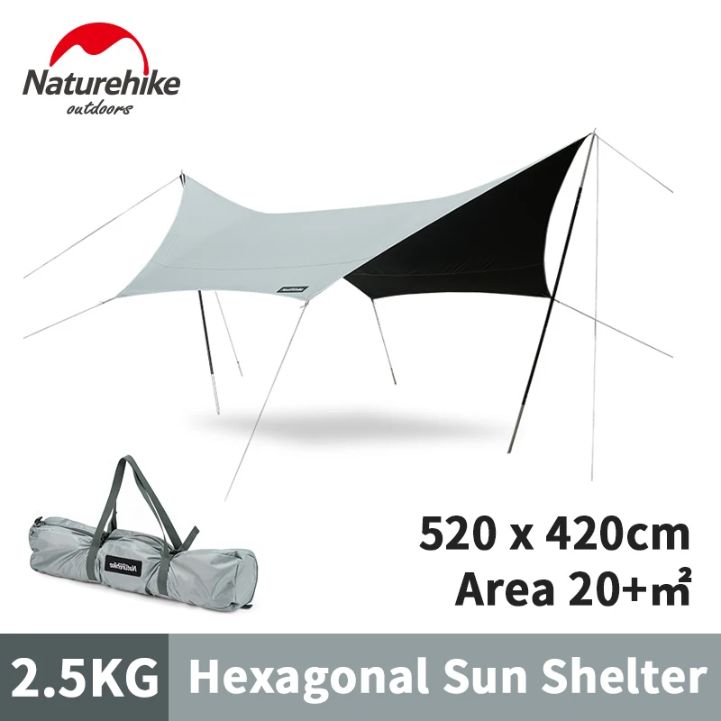 Naturehike Camping Awning Waterproof Sunshade Tarp Outdoor Picnic Beach Shade Cloth Vinyl Hexagonal Canopy Tent UPF50+ 520x420cm