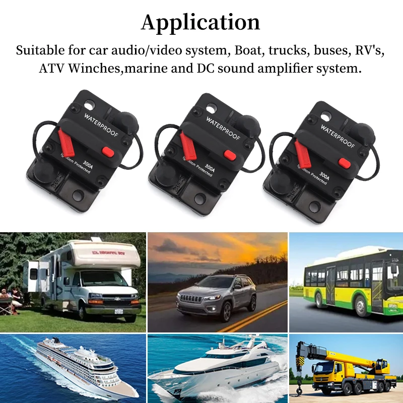 30A-300A Fuse Circuit Breaker 12V Trolling with Manual Reset Car Boat Manual Power Protect for Audio System Car 48VDC Waterproof