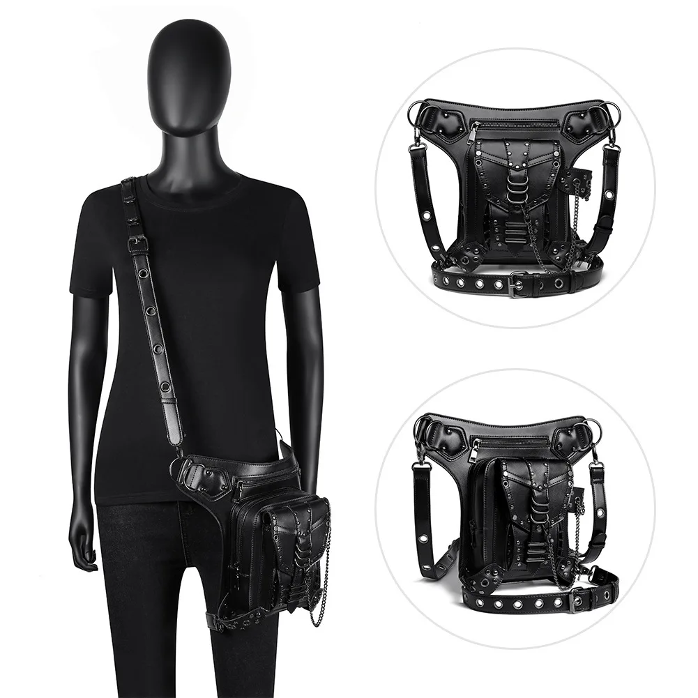 

Spot foreign trade chain bag women, steampunk rivet locomotive bag, women's shoulder messenger bag women's travel fanny pack