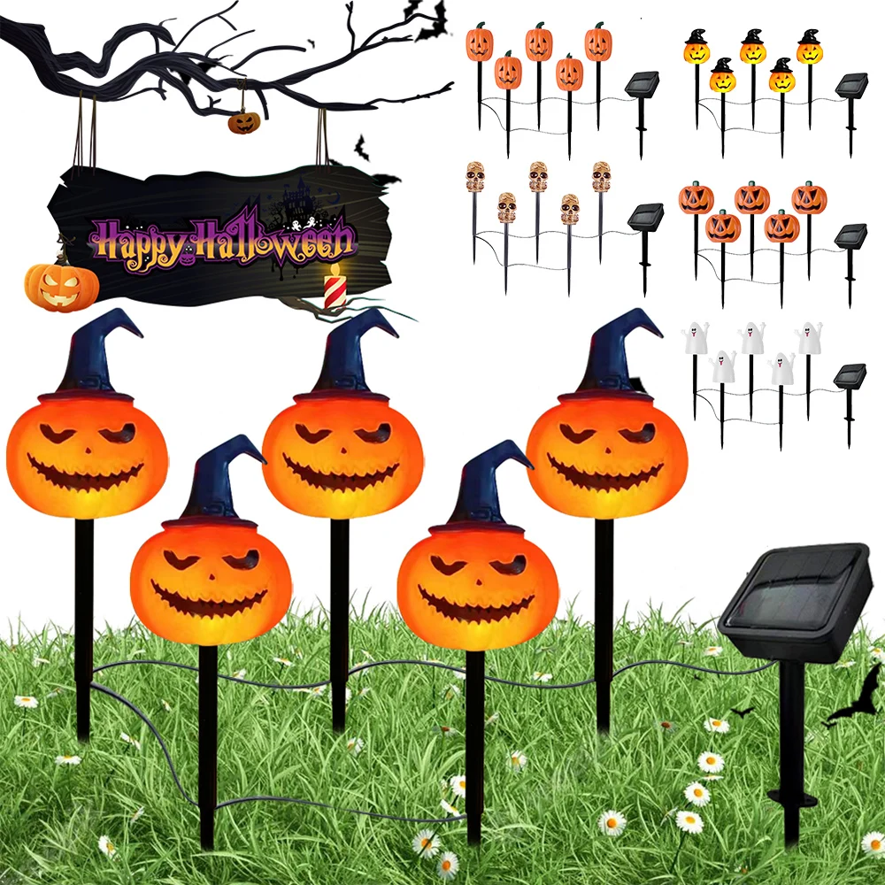 

5/10Pcs Halloween Solar Lights Pumpkin Ghost Stake LED Lights Outdoor Waterproof Solar Lamp Halloween Garden Decor Party Supplie