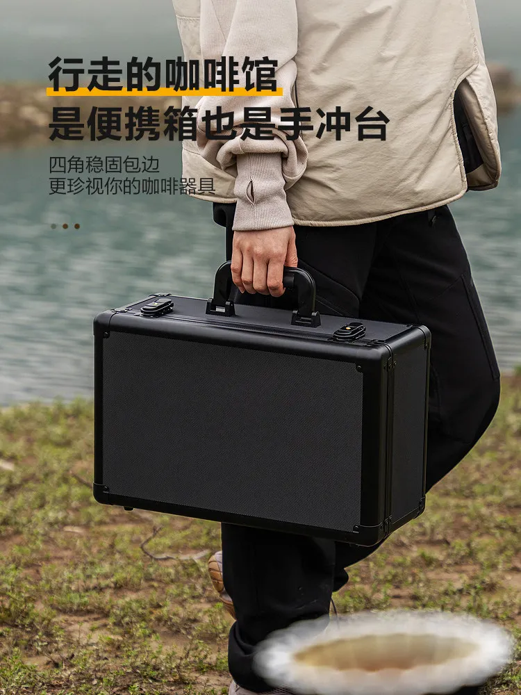 Portable Aluminum Alloy Case Outdoor Travel Bag Hand-brewed Coffee Utensils Mocha Pot Storage Box