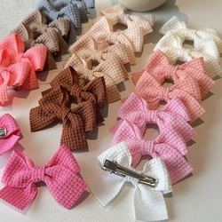 2PCS Soft Cotton Bow Hairpin Girl Sweet Plaid Design Hairpin Color Block Delicate Hairgripe Barrettes Kawaii Child Accessories