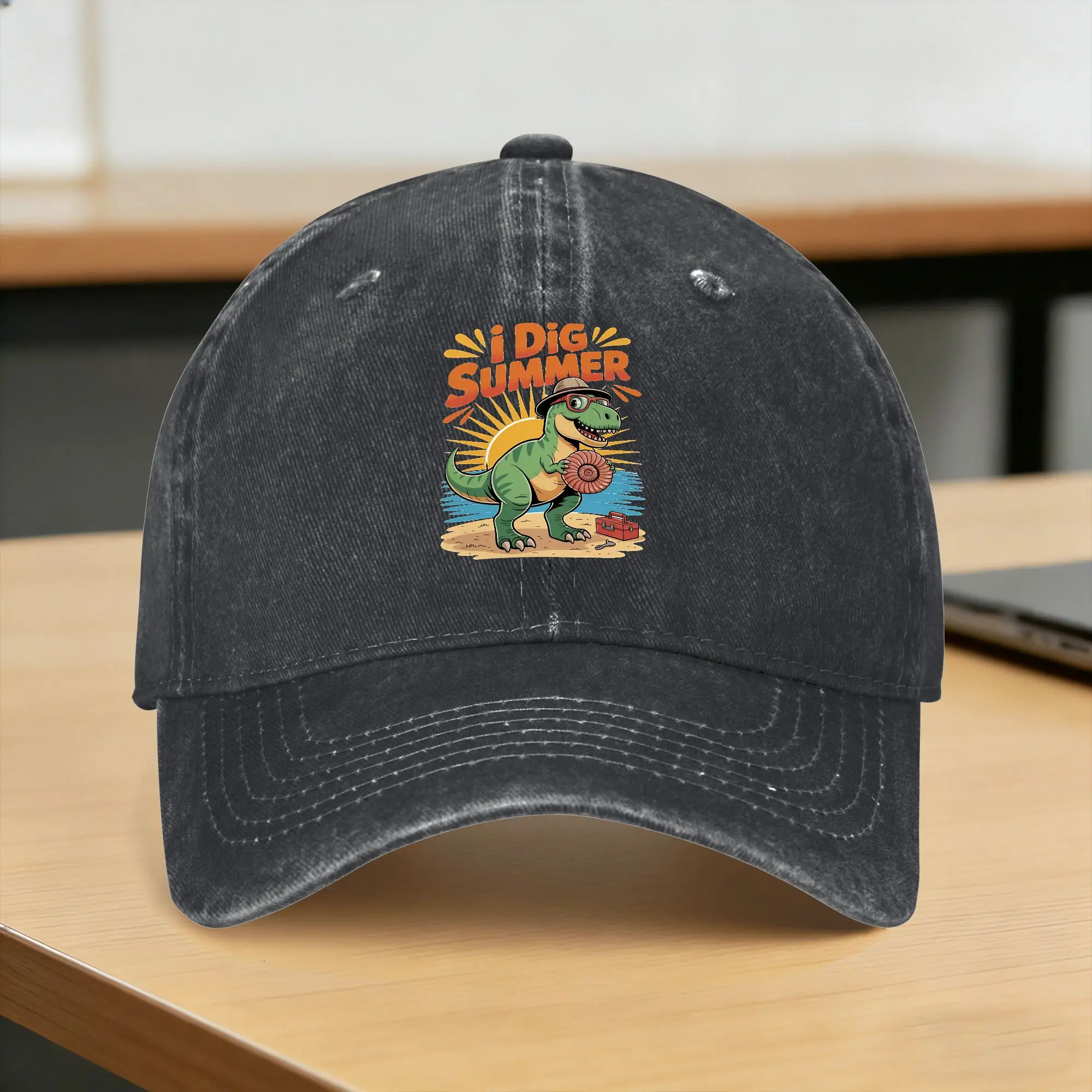 Cute Dinosaur I Dig Summer Beach Fossil  Baseball Caps Classic Distressed Denim Dinosaur  Meme Headwear Unisex Adjustable Hat