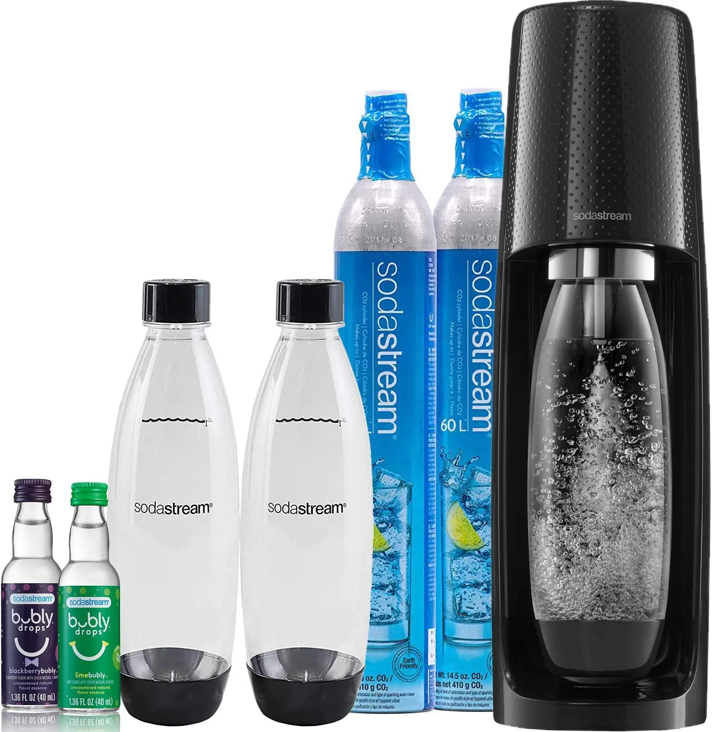 

Fizzi Sparkling Water Maker Bundle (Black), with CO2, BPA Free Bottles, and Bubly Drops Flavors