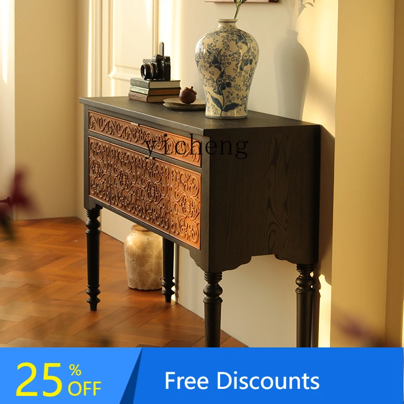 G1 living room porch cabinet entrance door solid wood display cabinet contrasting color desk table retro style