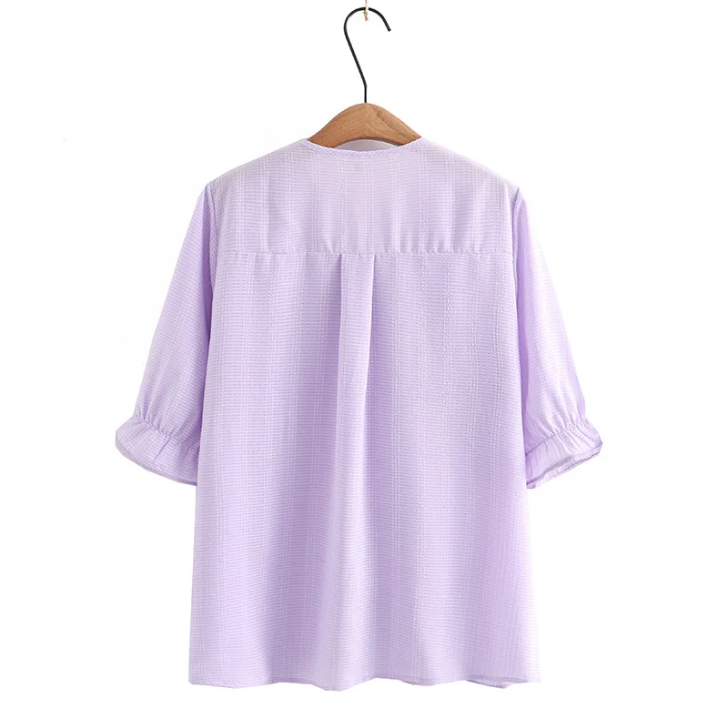 New 2023 Ladies Spring Summer Plus Size Tops For Women Large Size Short Sleeve V-neck Purple T-shirt Blouse 3XL 4XL 5XL 6XL