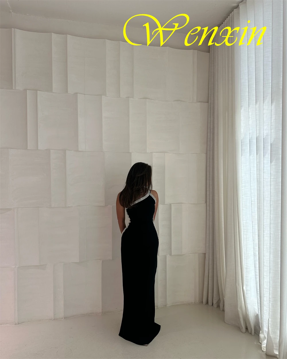 Robe De soirée en Jersey noir moderne, personnalisée, asymétrique épaule dénudée, robes De soirée De luxe avec traîne De balayage