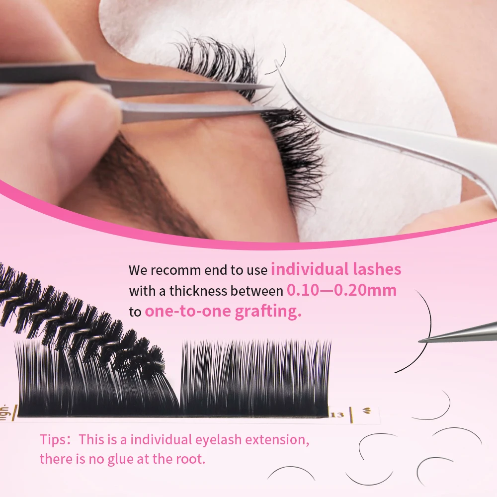 JEMEDO 16Rows Individual Extensions B/C/D Curl Eyelash Classic False Cilio Natural Soft Mink Lashes High Quality Matte Eyelashes