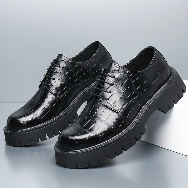 

Мужские дышащие модельные деловые туфли-оксфорды на платформе 4 см, повседневные нескользящие удобные рабочие кожаные туфли на толстой подошве с большим носком