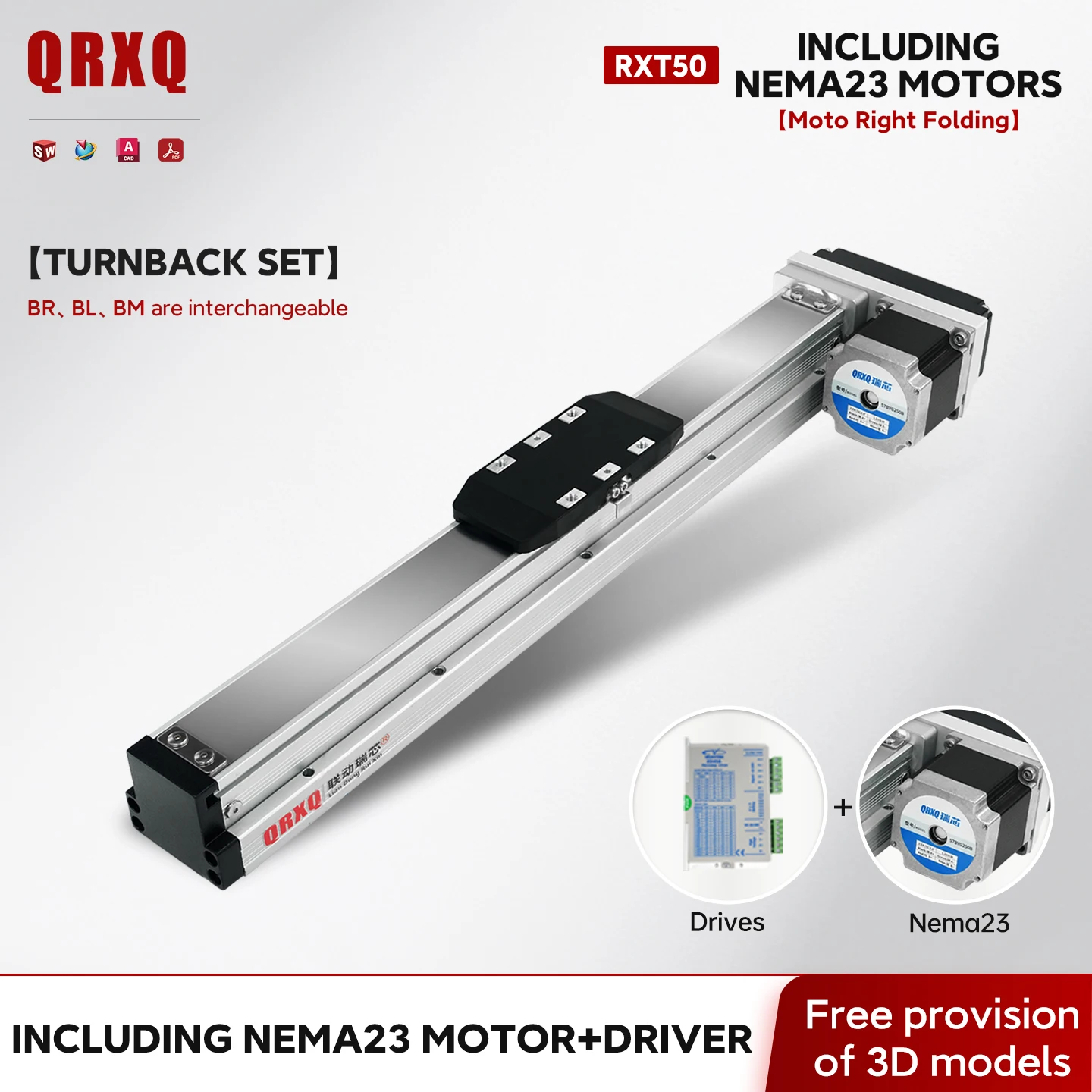 QRXQ RXT50 Precision Enclosed CNC Ball Screw Linear Guide Shaft Actuator Module Position Slide With 57 Stepper Table Rail Motion
