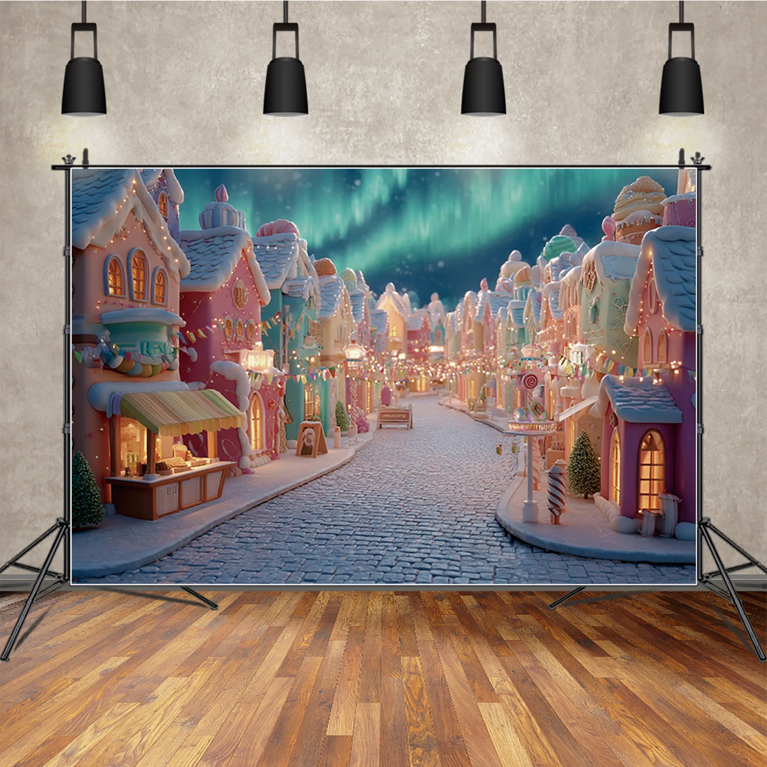 

MOON.QG Christmas Town Background Aurora Glitter Light Backdrop Portrait Poster Shooting Props Kids Photography Accessories Wall