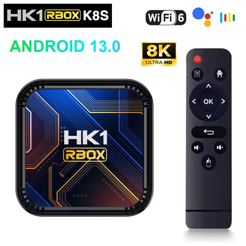 HK1 RBOX K8S Android 13.0 Smart TV Box Rockchip3528 8K UHD BT5.0 Wifi6 4GB 64GB Set Top Box Reproductor Multimedia con Google Voice