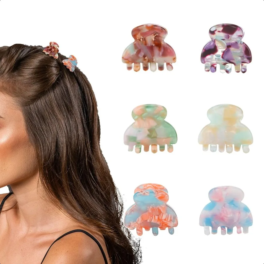 

6Pcs 1.06 Inch Small Hair Clips Mini Hair Claws Tortoise Shell Jaw Clips Floral Hair Clips Acrylic Hair Jaw Clips Clamps for Wo