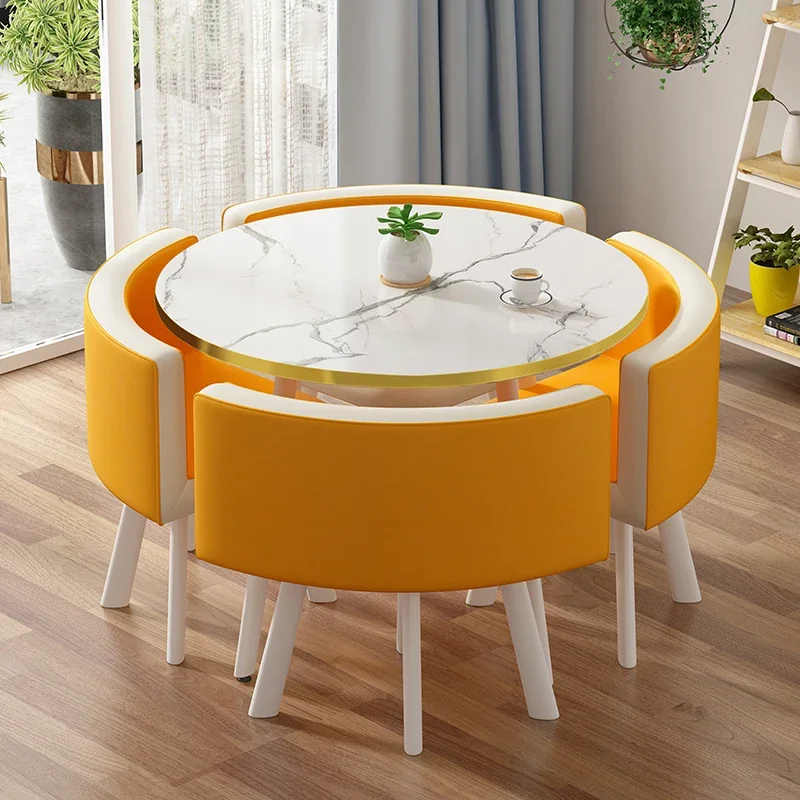 Mesa De Jantar De Mármore De Luxo Set, 4 Cadeiras, Centro Redondo, Mesa De Jantar, Escritório, Mobília De Apartamento, HDCZ