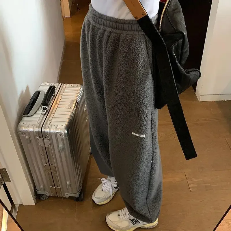 2022 Winter New Women's Loose-Fit Straight-Leg WarmFleece-Lined Casual Sweatpants Wool Velvet Pants Cozy Lifestyle Pants