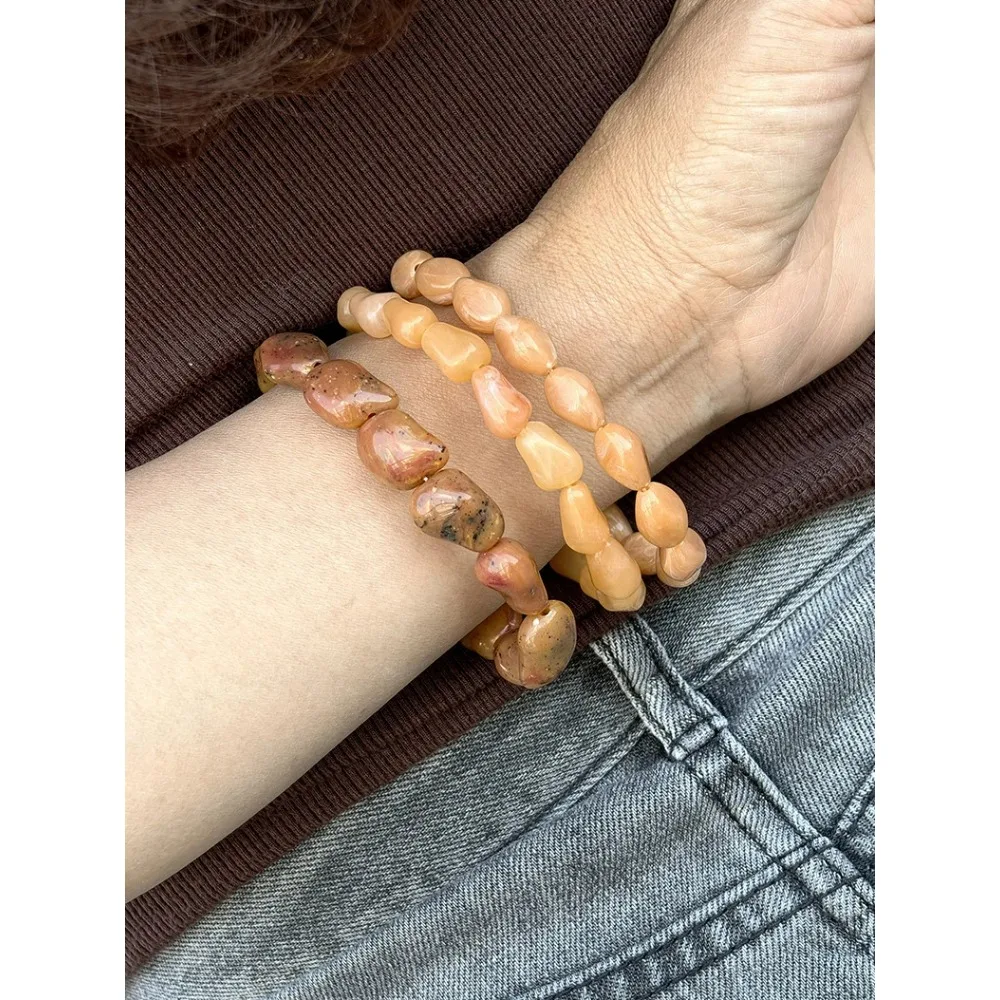 Multicolor Imitation Natural Stone Fake Amber Cat's Eye Stone Turquoise Resin Elastic Bracelet Stacked Ethnic Style Set Beads
