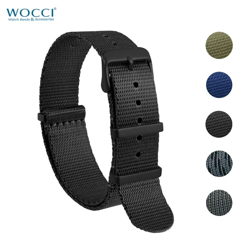 Imagen 1 del producto Wocci correas de reloj de nailon de una sola pieza 16mm 18mm 20mm 22mm 24mm correa de reloj para hombres y mujeres hebilla de acero inoxidable de repuesto