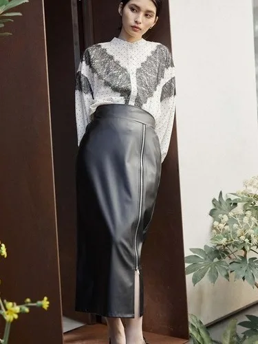 

Модная весенне-осенняя юбка из искусственной кожи с высокой талией, асимметричная женская юбка с разрезом на молнии, повседневная юбка