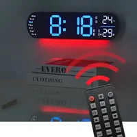 Digital Wall Clock with Ambient Light LED Digital Temperature Humidity Display Electronic Alarm Clock Remote Control Home Decor