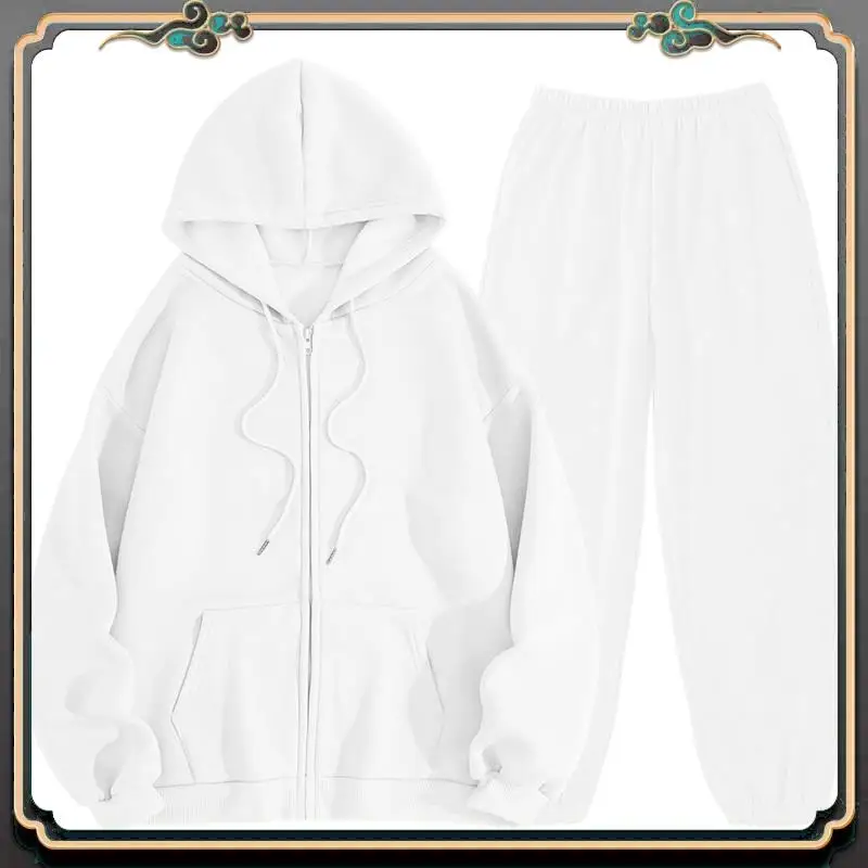 

B11A-Women Zip Up Hoodies Long Sleeve Solid Color Fall Casual Fashion Jackets With Trousers Set