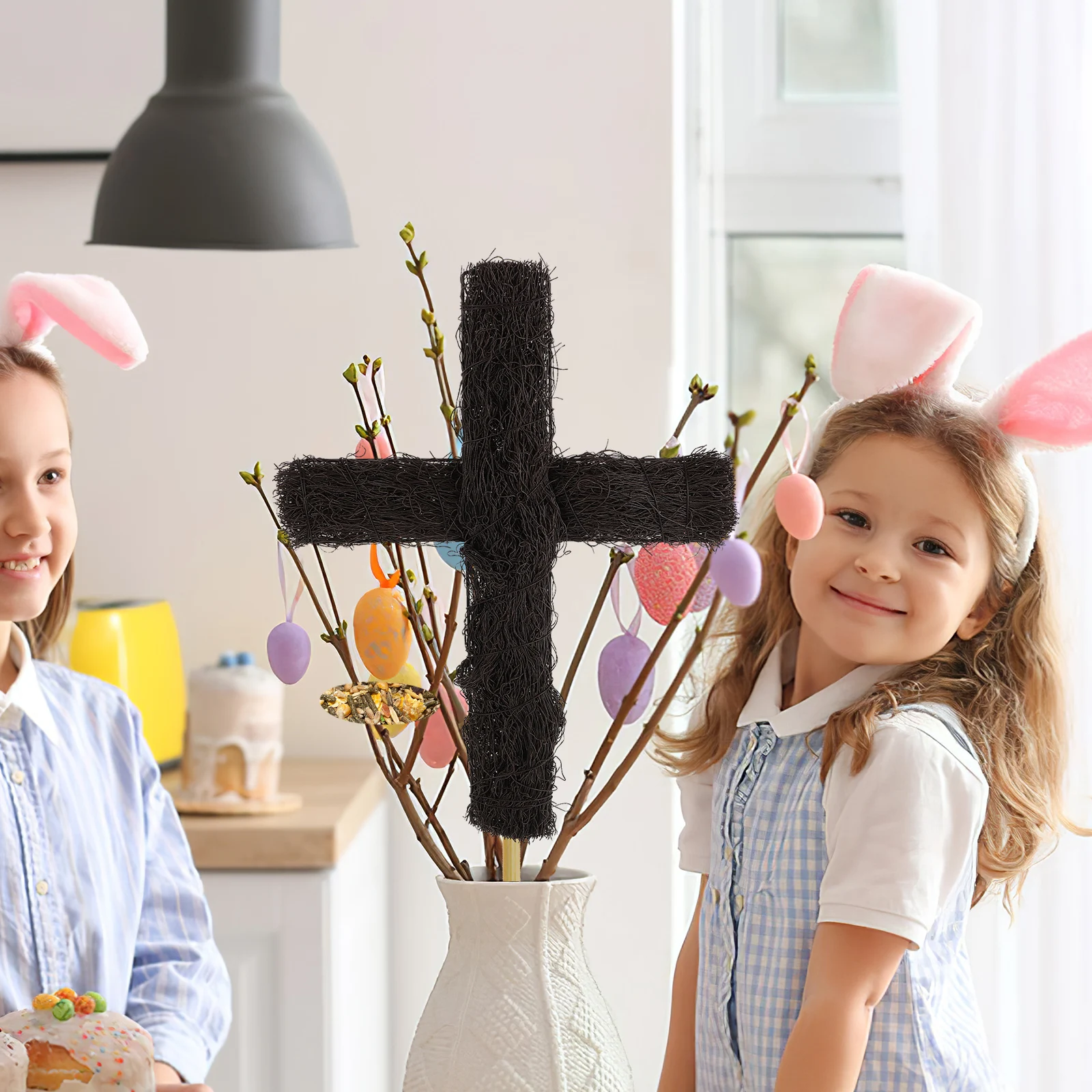 

3Pcs Easter Rattan Cross Garden Stake Woven Outdoor Decoration Unfinished Cross Stake for DIY Party Layout Festival Ornament