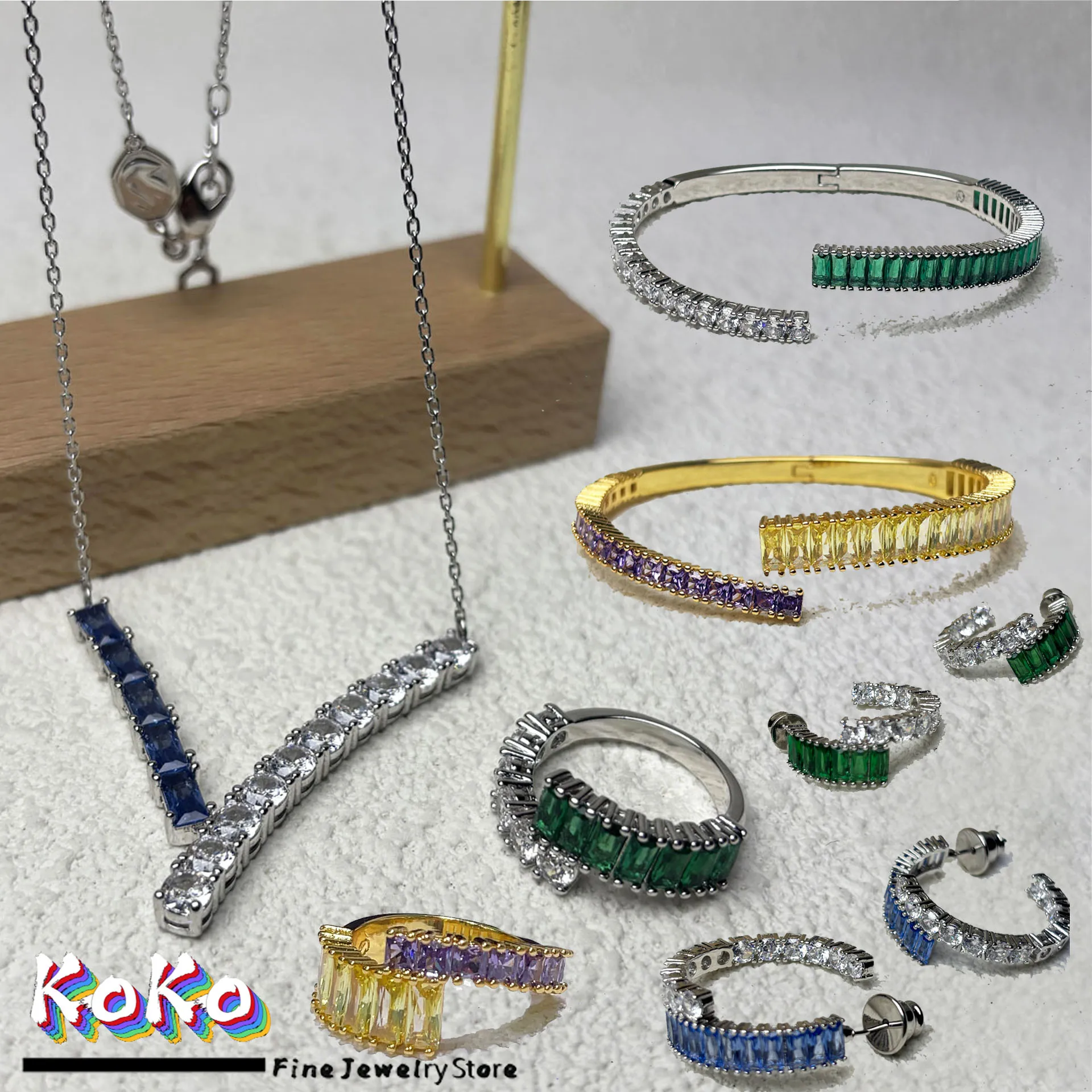 

Original Fashion Fine Jewelry Set for Women Purple Crystal Earrings Green Crystal Ring Party Jewelry Ornaments Romantic Gift