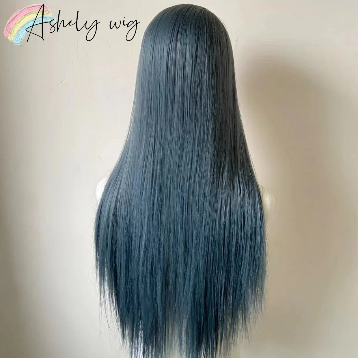 Smoke Blue Lace Front Wig Long Straight 13x4 Lace Wigs 24inch High Quality Natural Daily Use Deep Part Blue Synthetic Lace Wigs