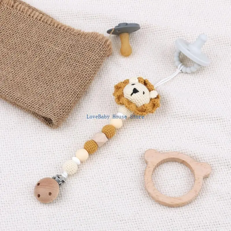 

BX0D Crochet Bead Teething Pendant Pacifier Clip Soothing Toy Baby Pacifier Accessory