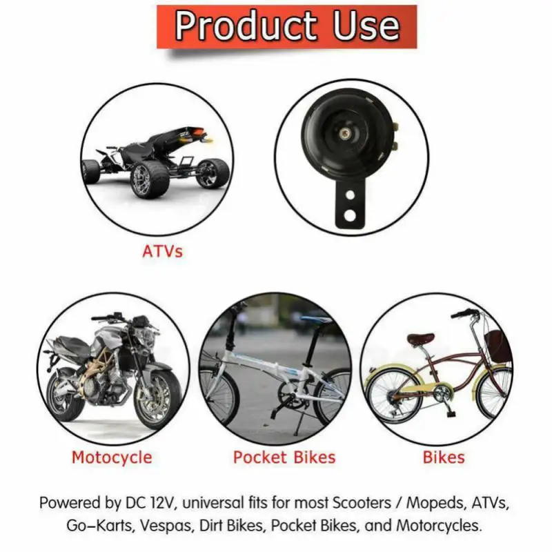 Universal Motorcycle Electric Horn kit 12V 1.5A 105db Waterproof Round Loud Horn Speakers for Scooter Moped Dirt Bike ATV