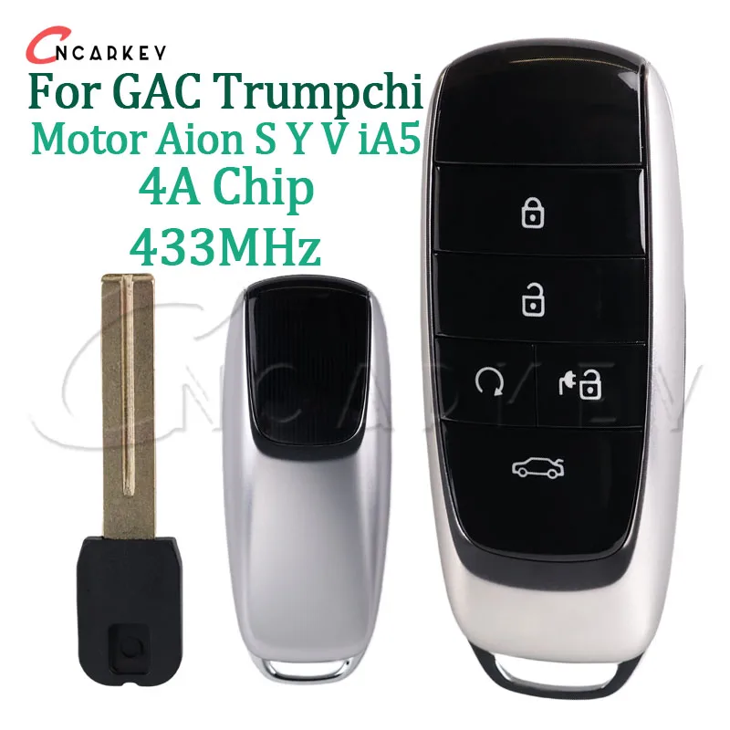 Llave remota inteligente para Motor GAC Trumpchi Aion S Aion Y AION V iA5, llave remota inteligente para coche sin llave Go 433MHZ 4A Chip 5 botones