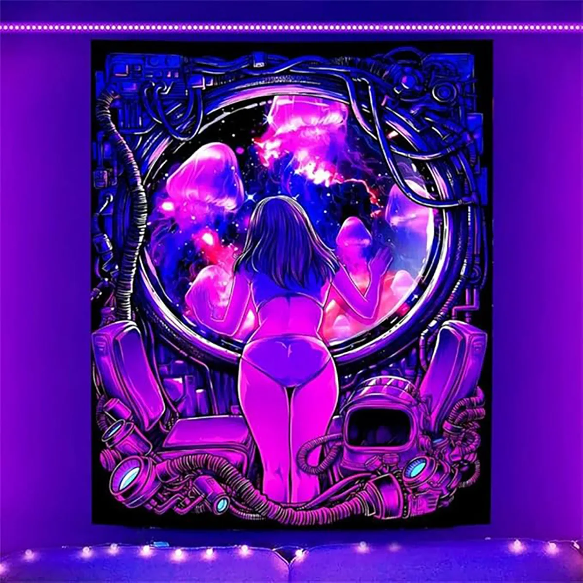 Nordic Aesthetic Girly glow uv Tapestry cyberpunk Decor Wall Hanging Home Bedroom Living Room Art Decorations Artwork fluorescen